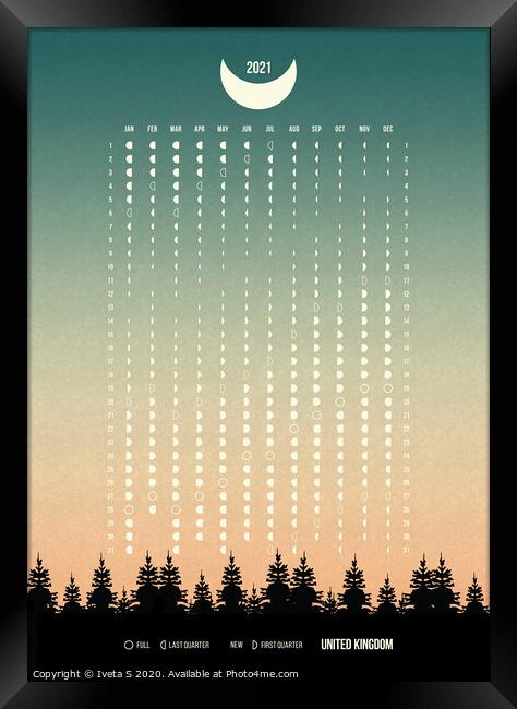 Moon Phases Calendar 2021 Framed Print by Iveta S