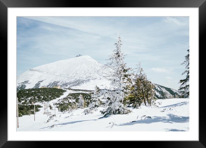 Sniezka Mountain Winter Framed Mounted Print by Patrycja Polechonska