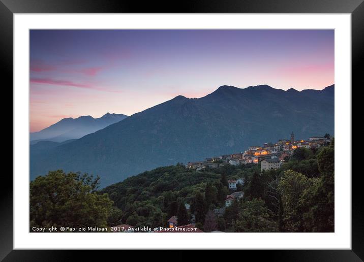 Night falls over Andrate in Piedmont Italy Framed Mounted Print by Fabrizio Malisan