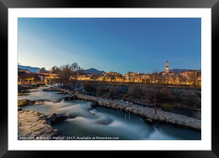 An evening in Ivrea Piemonte Italy River Canoe Framed Mounted Print by Fabrizio Malisan