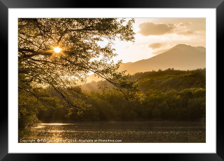 Sunset through the trees over the lake- Framed Mounted Print by Fabrizio Malisan