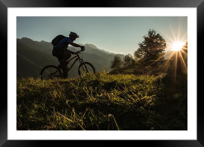 Mountain Biker at Sunset  Framed Mounted Print by Fabrizio Malisan