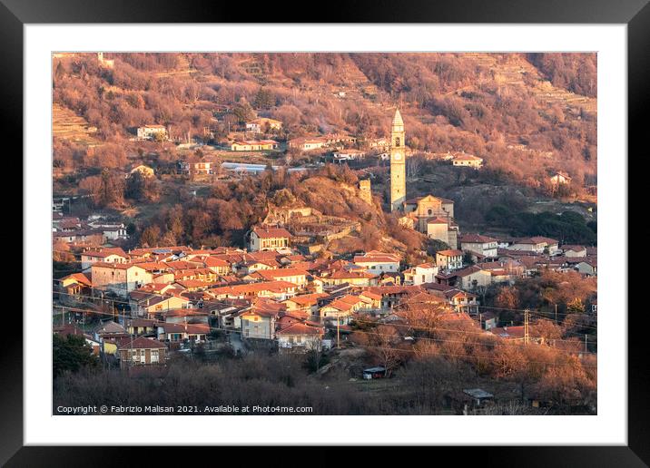 Afternoon sunlight over the village town and church of Chiaverano Framed Mounted Print by Fabrizio Malisan
