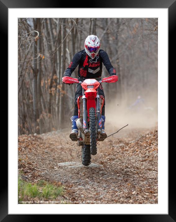 Enduro Motocross Dirt Road Wheeling Framed Mounted Print by Fabrizio Malisan