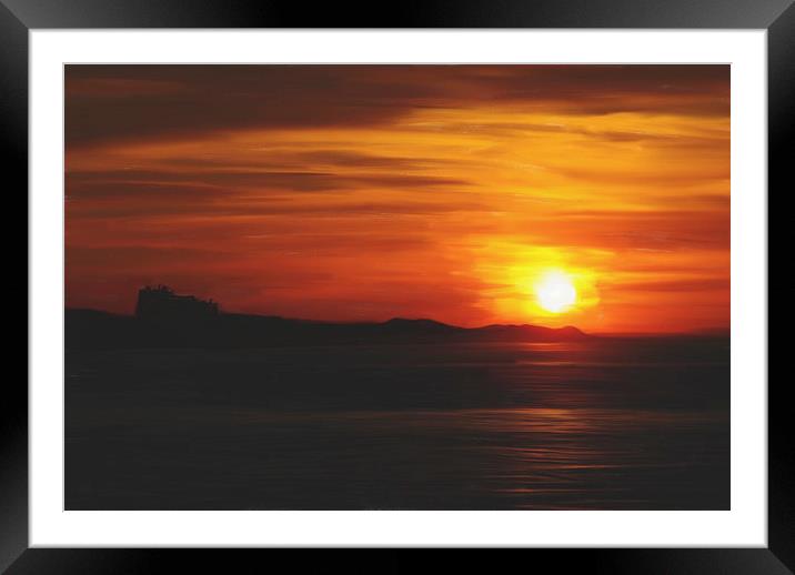  Bamburgh Castle From The Sea Sunset Oil Painting Framed Mounted Print by Tanya Hall
