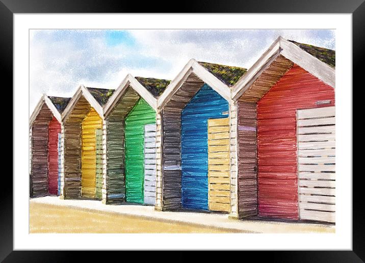  Watercolor Beach Huts, Blyth Northumberland Framed Mounted Print by Tanya Hall