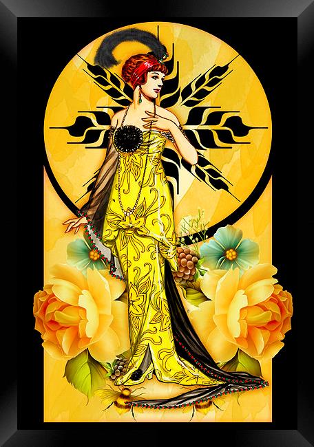 Deco Delight - Art Deco Female In Yellow Dress Oil Framed Print by Tanya Hall
