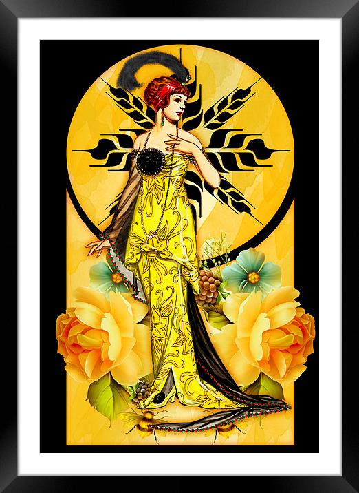 Deco Delight - Art Deco Female In Yellow Dress Oil Framed Mounted Print by Tanya Hall