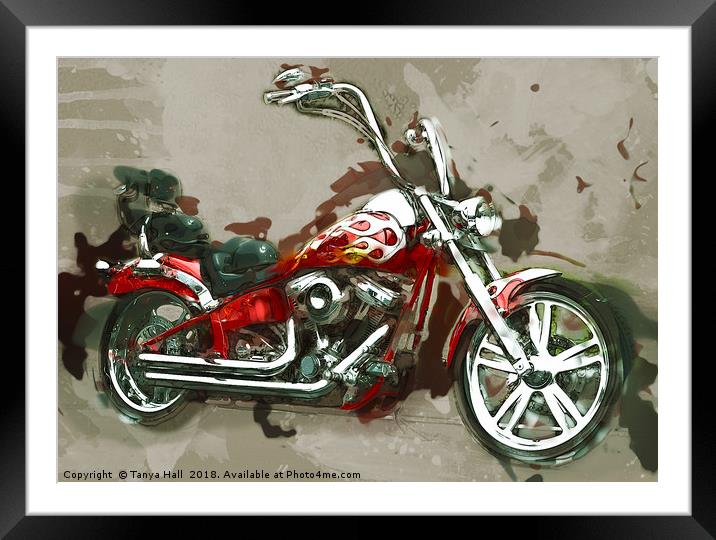 Red Chopper Motorbike, Watercolour oil grunge Prin Framed Mounted Print by Tanya Hall