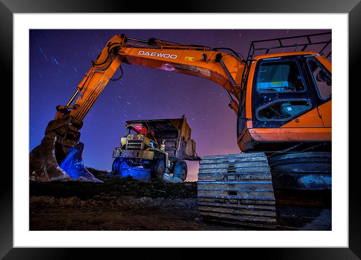 Excavator/Digger at night,Halifax west Yorkshire Framed Mounted Print by David Hirst