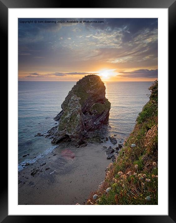 Sea stack Porth Framed Mounted Print by tom downing