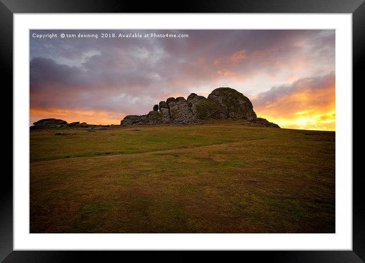 Haytor on fire Framed Mounted Print by tom downing