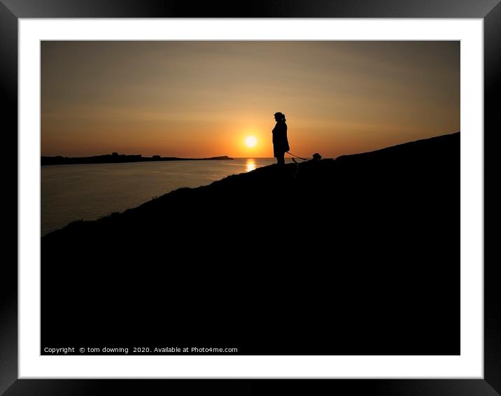 Sunset alone with the dog Framed Mounted Print by tom downing