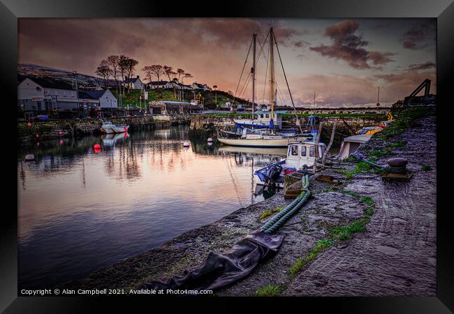 End Of The Line At Carnlough Harbour Framed Print by Alan Campbell