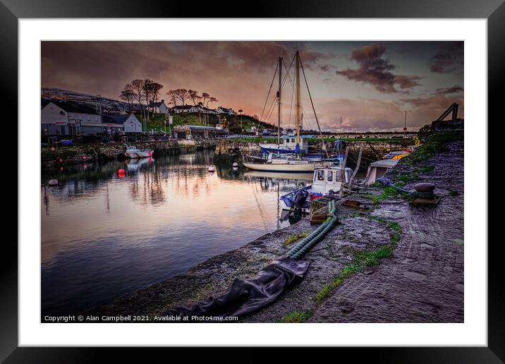 End Of The Line At Carnlough Harbour Framed Mounted Print by Alan Campbell