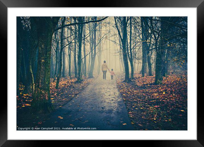The Misty Woodland Walk Framed Mounted Print by Alan Campbell