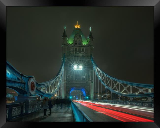 Tower Bridge Light trails Framed Print by Tim Smith