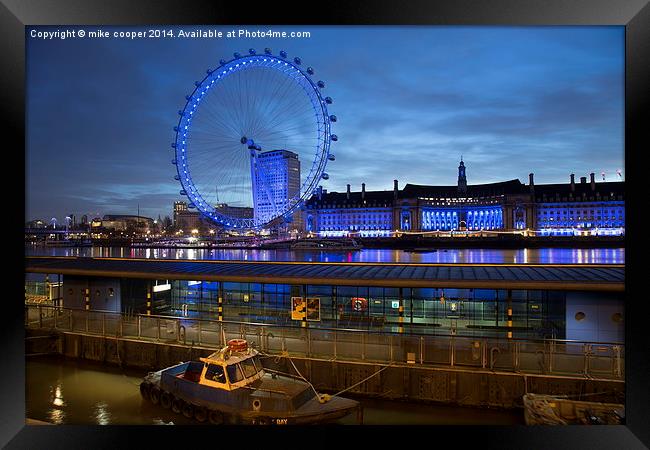  blue hour at the london eye Framed Print by mike cooper