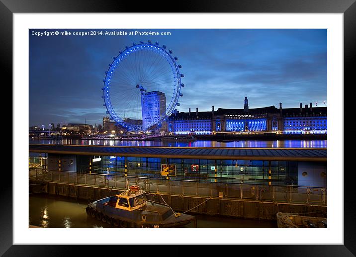  blue hour at the london eye Framed Mounted Print by mike cooper