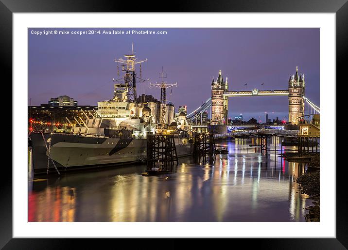  hms Belfast at anchor on the Thames Framed Mounted Print by mike cooper