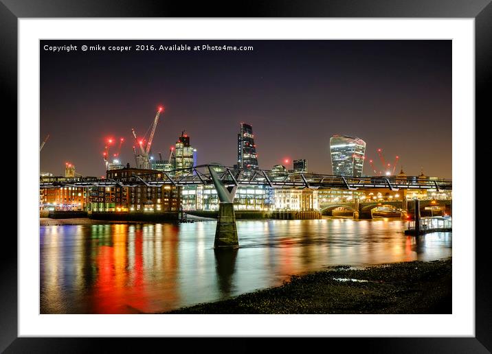 London's night skyline Framed Mounted Print by mike cooper