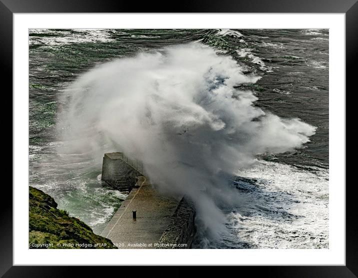 Mullion Harbour Wall in the Gale Framed Mounted Print by Philip Hodges aFIAP ,
