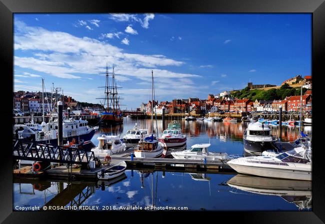 "Reflections at Whitby Marina" Framed Print by ROS RIDLEY