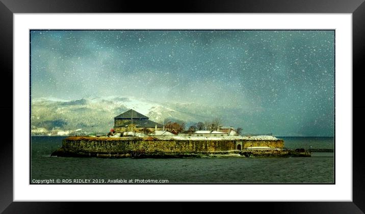 Snow storm arrives at Monk's island Framed Mounted Print by ROS RIDLEY