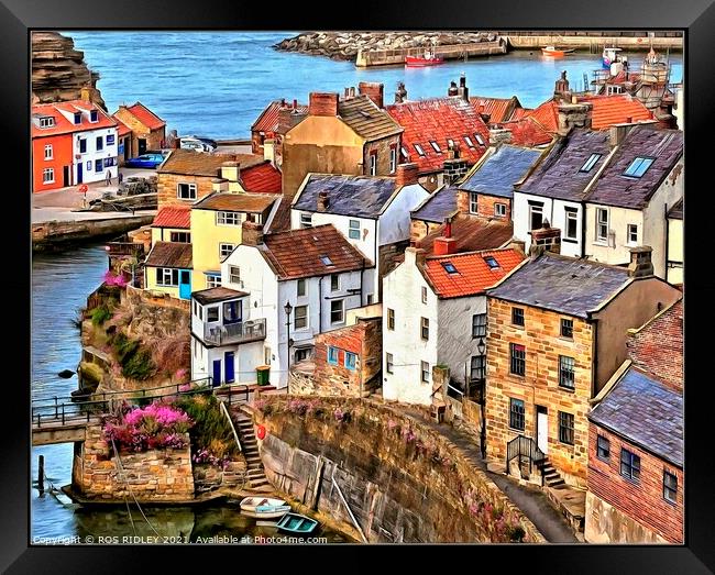 Brightening up Staithes Framed Print by ROS RIDLEY