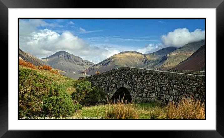 Stone bridge and mountains at Wastwater Framed Mounted Print by ROS RIDLEY