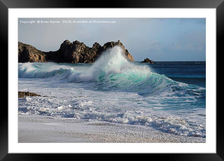 Waves on Porthcurno Beach Framed Mounted Print by Brian Garner
