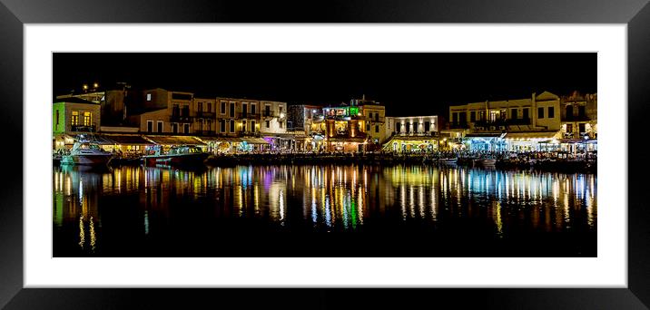 Rethymnon Venetian Harbour at Night Framed Mounted Print by Brian Garner