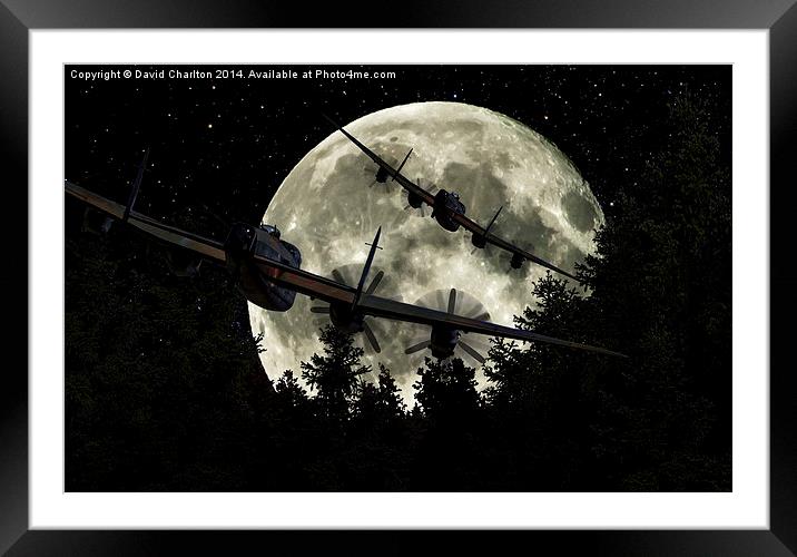  Lancaster Bomber Night scene Framed Mounted Print by David Charlton