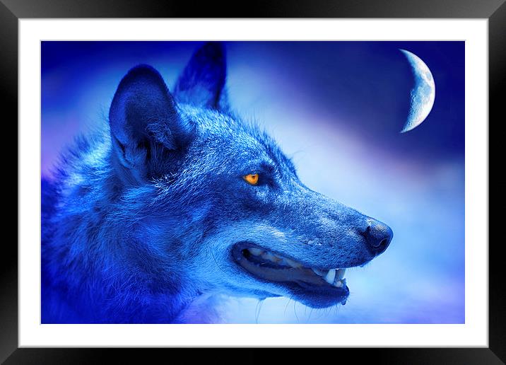  Blue Wolf Moon Fantasy Framed Mounted Print by Mal Bray