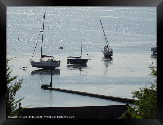 Yachts at Leigh on Sea at Low Tide Framed Print by John Bridge