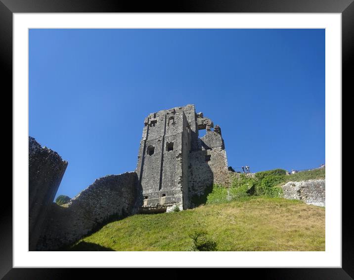 Corfe Castle Ruins Framed Mounted Print by John Bridge