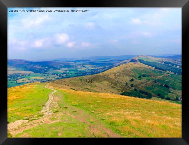 Great ridge in Peak District of Mam Tor Framed Print by Andrew Heaps