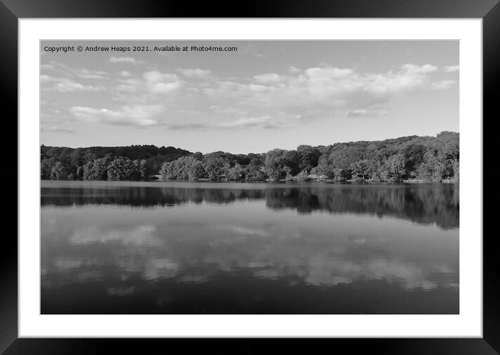 Knypersley reservoir reflections in black and whit Framed Mounted Print by Andrew Heaps