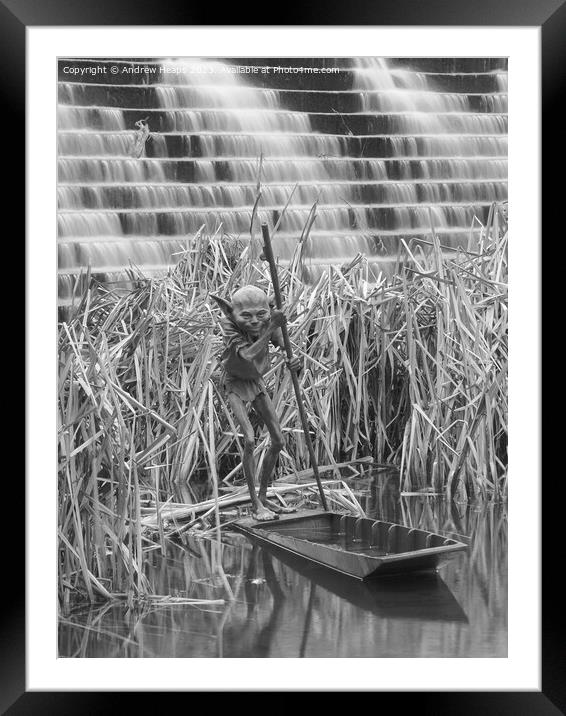 Mythical creature in a boat Framed Mounted Print by Andrew Heaps