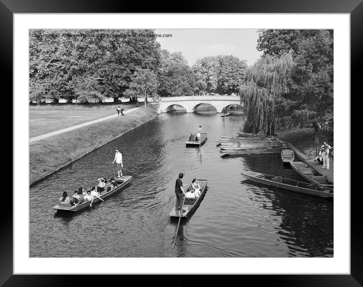 Punting in Cambridge on river on a  summers day  Framed Mounted Print by Andrew Heaps