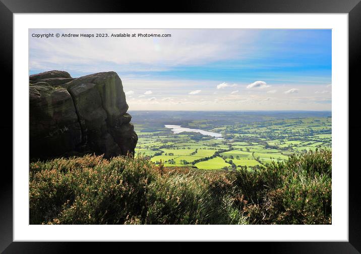 Tittersworth reservoir from the Roaches rocks Framed Mounted Print by Andrew Heaps