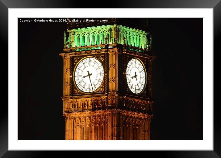Majestic Big Ben Shimmers at Night Framed Mounted Print by Andrew Heaps