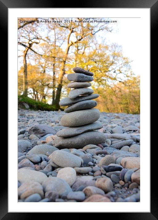 Pebble art stack Framed Mounted Print by Andrew Heaps