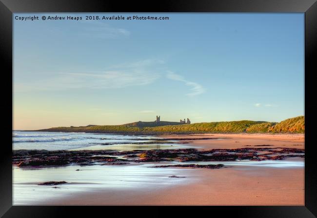 Sunrise looking over Dunstanburgh Castle HDR Framed Print by Andrew Heaps
