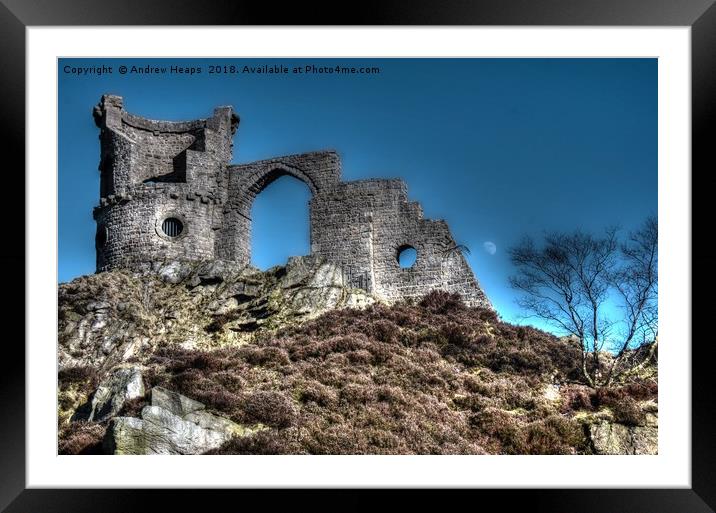 Mow Cop Castle HDR Framed Mounted Print by Andrew Heaps
