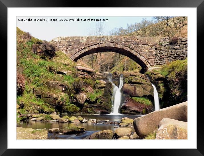 Waterfall at Three Shires Head Framed Mounted Print by Andrew Heaps