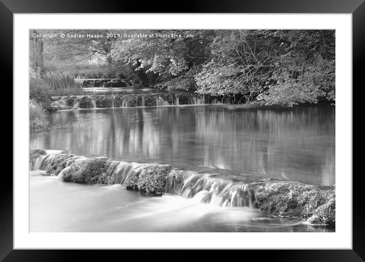 Local Weir in Derbyshire done in slow shutter spee Framed Mounted Print by Andrew Heaps