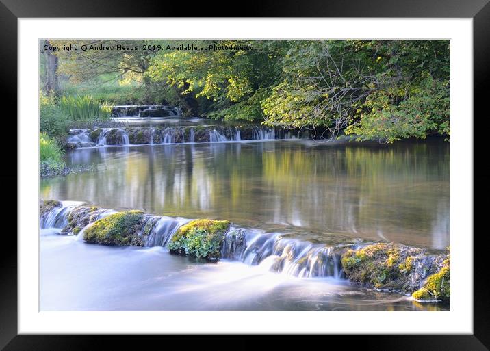 Local Weir in local place in Derbyshire area. Framed Mounted Print by Andrew Heaps