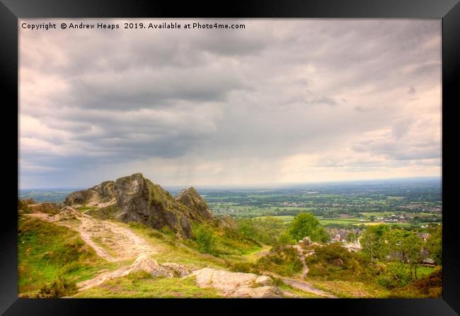Cheshire view from Mow cop castle hill side Framed Print by Andrew Heaps