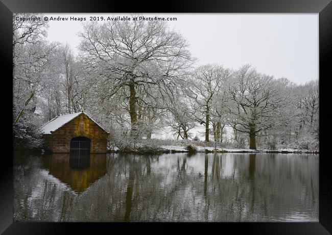 Snowy scene of local Beauty spot at Biddulph Count Framed Print by Andrew Heaps